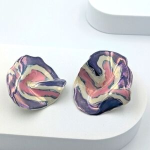 Vintage hand painted abstract large clip on earrings